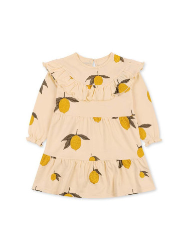 Детска памучна рокля Konges Sløjd в жълто къса разкроена