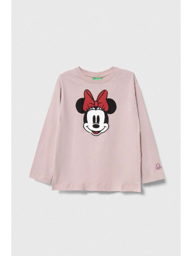 Детска блуза с дълги ръкави United Colors of Benetton x Disney в розово