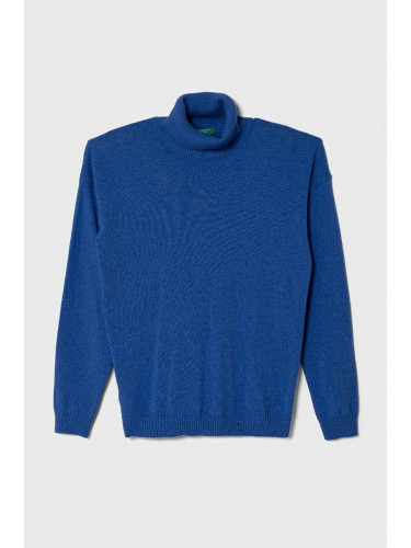 Детски пуловер с вълна United Colors of Benetton в синьо от лека материя