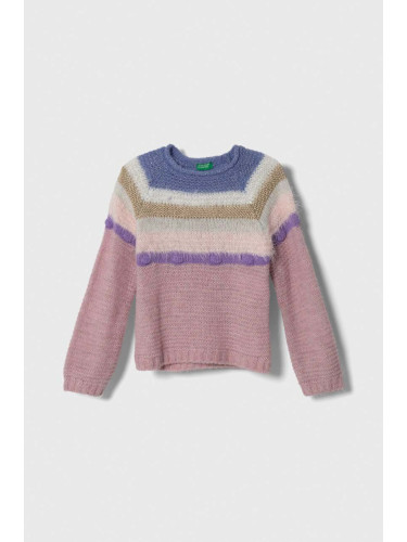 Детски пуловер с вълна United Colors of Benetton в розово от лека материя