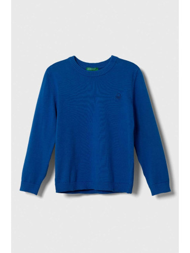 Детски памучен пуловер United Colors of Benetton в синьо от лека материя
