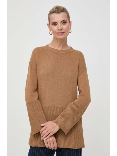 Пуловер с вълна Marella дамски в кафяво от лека материя