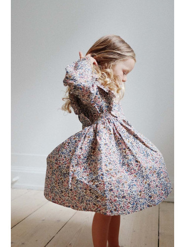 Детска памучна рокля Konges Sløjd в бежово къса разкроена