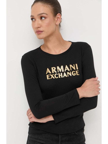 Памучна блуза с дълги ръкави Armani Exchange в черно