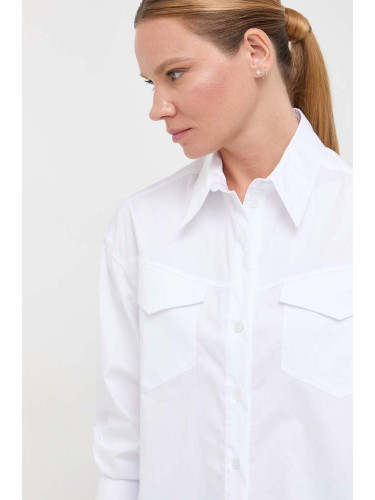 Риза Patrizia Pepe дамска в бяло със свободна кройка с класическа яка