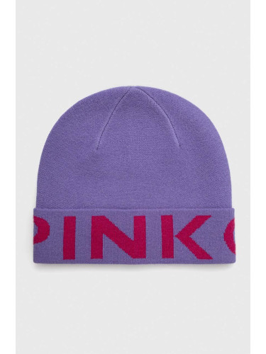 Вълнена шапка Pinko в лилаво с фина плетка от вълна 101507.A101