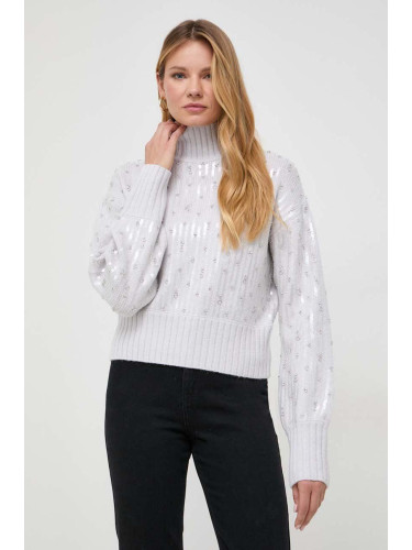 Пуловер с вълна Patrizia Pepe дамски в сиво с поло