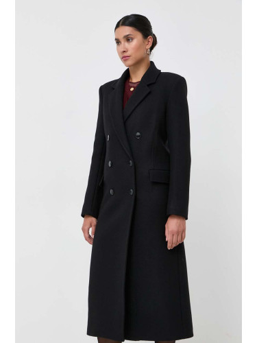 Вълнено палто Patrizia Pepe в черно преходен модел с двуредно закопчаване