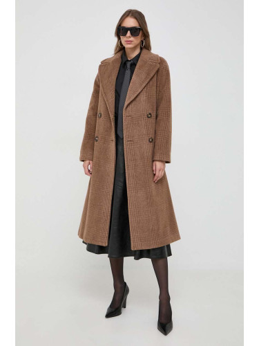 Вълнено палто Weekend Max Mara в кафяво преходен модел с двуредно закопчаване
