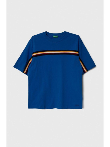 Детска памучна тениска United Colors of Benetton в синьо с апликация