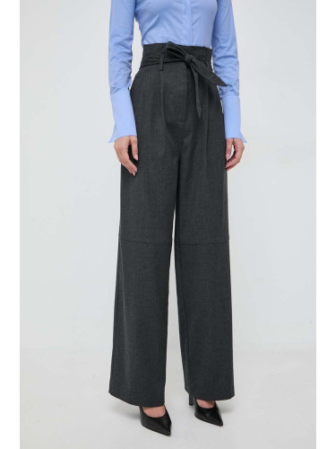 Вълнен панталон Pinko в сиво с широка каройка, висока талия 102203.A1B3