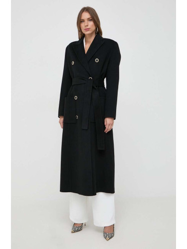 Вълнено палто Elisabetta Franchi в черно преходен модел с двуредно закопчаване