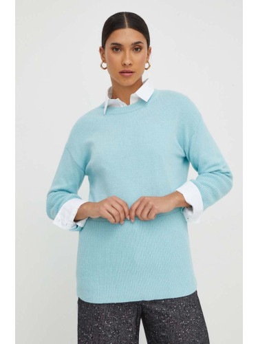 Пуловер с вълна Marella дамски в тюркоазено от лека материя