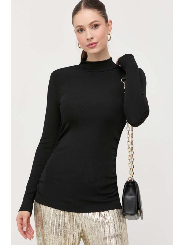 Пуловер Armani Exchange дамски в черно от лека материя с ниско поло