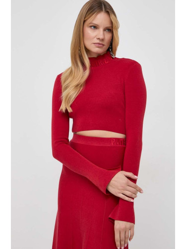 Пуловер Patrizia Pepe дамски в червено от лека материя с ниско поло