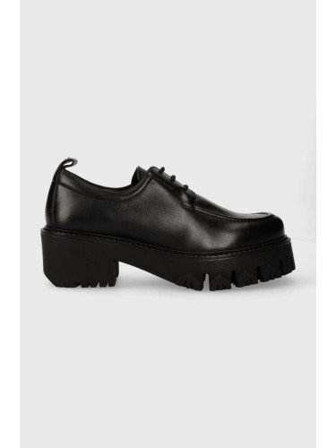 Кожени половинки обувки Patrizia Pepe в черно с равна подметка 8Z0090 L011 K103