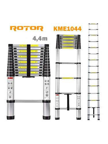 Стълба алуминиева, телескопична, ROTOR KME1044, 150 кг товароносимост, 4.4 метра макс. дължина, 15 стъпала