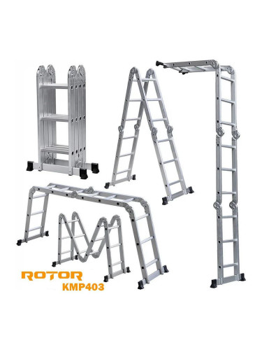 Стълба алуминиева, мултифункционална, 4x3 стъпала, 3.5 м, ROTOR KMP403