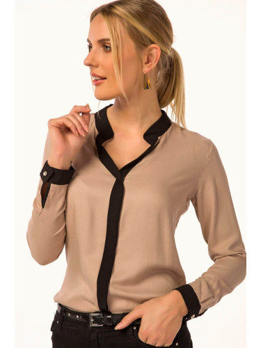 armonika Women's Beige Striped Front Shirt