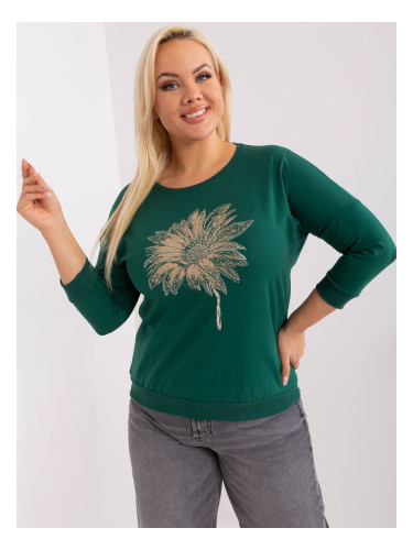 Navy green plus-size blouse with a printed design