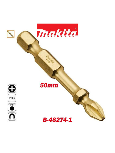 Накрайник / торсионен бит Makita B-42874 Impact Gold, кръстат, PH2x50мм, 1/4" шестостен
