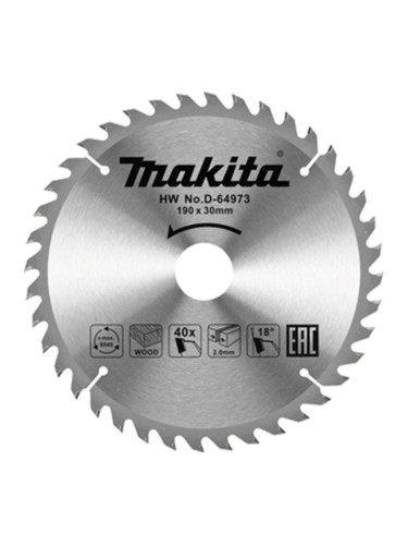 Циркулярен TCT режещ диск за дърво 190x30 мм, 40 зъба, Makita D-64973