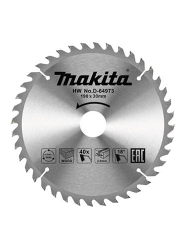Циркулярен TCT режещ диск за дърво, Makita D-64973, 190x30x40T