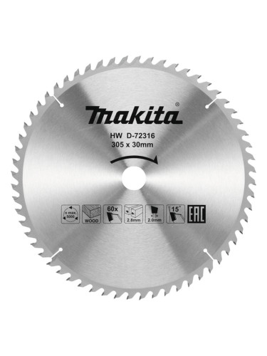 Циркулярен TCT режещ диск за дърво, Makita D-72316, 305x30x60T