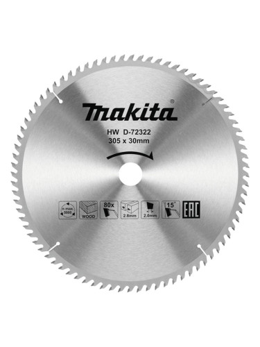Циркулярен TCT режещ диск за дърво, Makita D-72322, 305x30x80T