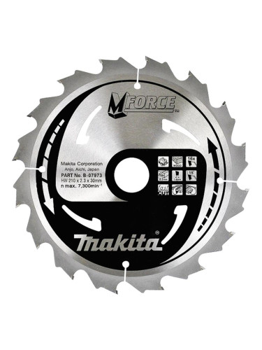 Циркулярен TCT режещ диск за дърво, Makita MFORCE B-07973, 210x30x16T