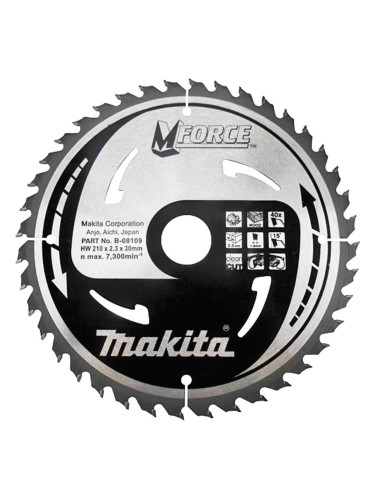 Циркулярен TCT режещ диск за дърво, Makita MFORCE B-08109, 210x30x40T