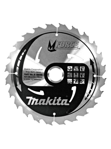 Циркулярен TCT режещ диск за дърво, Makita MFORCE B-07989, 230x30x18T