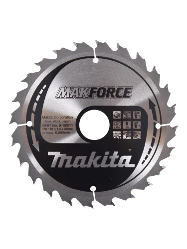 Циркулярен TCT режещ диск за дърво, Makita MAKFORCE B-08311, 170x30x24T