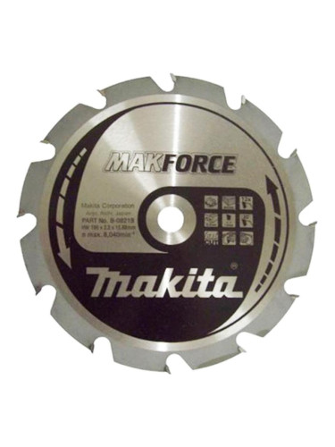 Циркулярен TCT режещ диск за дърво, Makita MAKFORCE B-08218, 190x15.88x12T