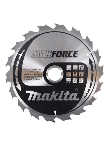 Циркулярен TCT режещ диск за дърво, Makita MAKFORCE B-08246, 230x30x18T