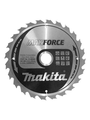 Циркулярен TCT режещ диск за дърво, Makita MAKFORCE B-08383, 230x30x24T