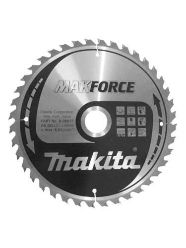 Циркулярен TCT режещ диск за дърво, Makita MAKFORCE B-08517, 120x30x40T