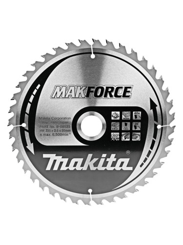 Циркулярен TCT режещ диск за дърво, Makita MAKFORCE B-08523, 235x30x40T