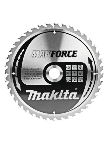 Циркулярен TCT режещ диск за дърво, Makita MAKFORCE B-08539, 270x30x40T