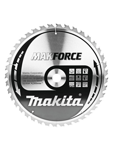 Циркулярен TCT режещ диск за дърво, Makita MAKFORCE B-08414, 255x30x40T