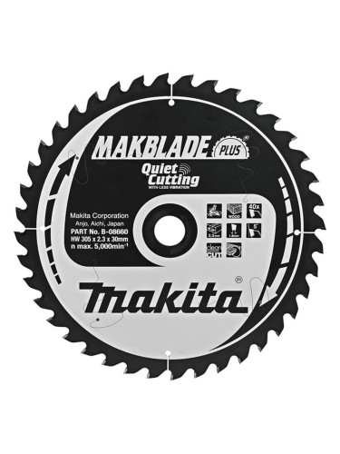 Циркулярен TCT режещ диск за дърво, Makita MAKBlade Plus B-08660, 305x30x40T