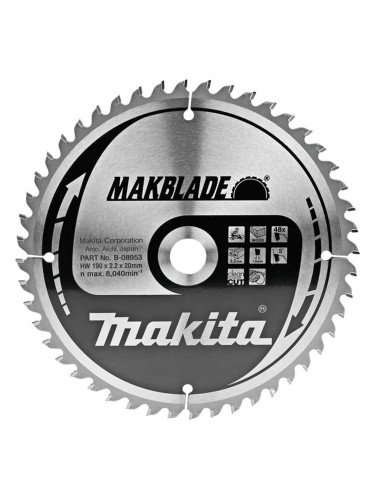 Циркулярен TCT режещ диск за дърво, Makita MAKBlade B-08953, 190x20x48T