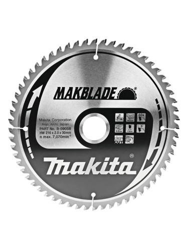 Циркулярен TCT режещ диск за дърво, Makita MAKBlade B-09058, 216x30x60T