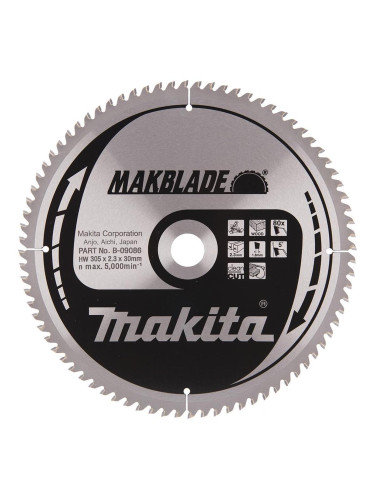 Циркулярен TCT режещ диск за дърво, Makita MAKBlade B-09086, 305x30x80T