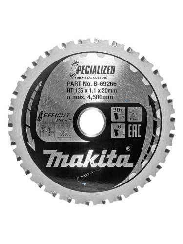 Циркулярен TCT режещ диск за черни метали Makita SPECIALIZED EFFICUT B-69266, 136x20x30T