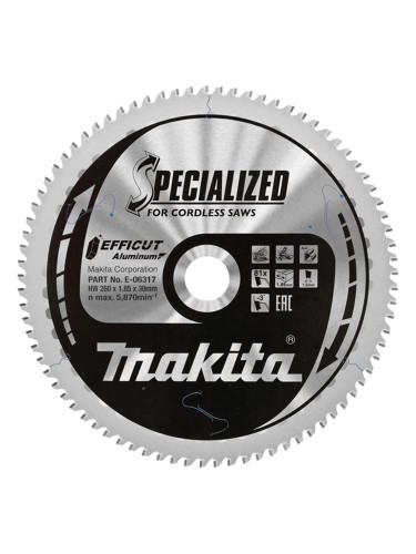 Циркулярен TCT режещ диск за алуминий, Makita SPECIALIZED EFFICUT E-06317, 260x30x81T