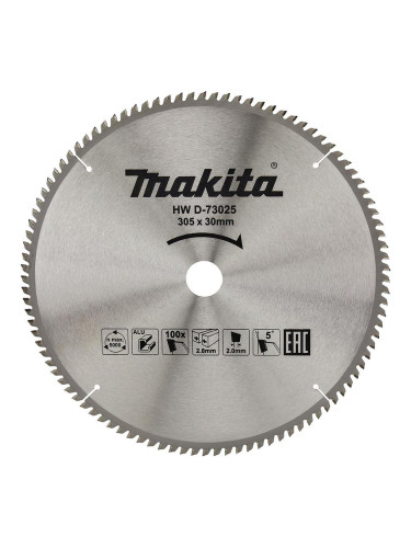 Циркулярен TCT режещ диск за алуминий, Makita D-73025, 305x30x100T