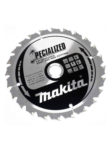 Циркулярен TCT режещ диск за дърво с пирони, Makita SPECIALIZED B-09391, 165x20x24T
