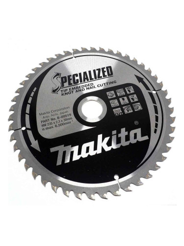 Циркулярен TCT режещ диск за дърво с пирони, Makita SPECIALIZED B-09519, 235x30x48T