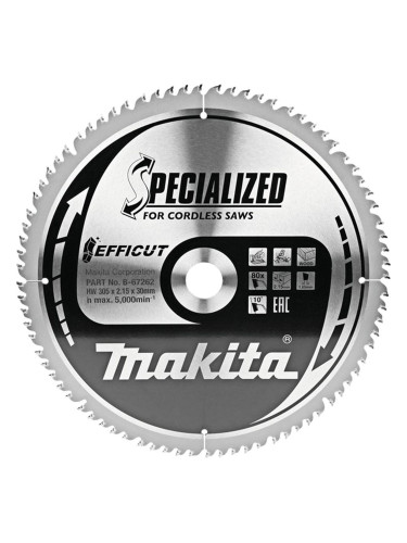 Циркулярен TCT режещ диск за дърво, Makita SPECIALIZED EFFICUT B-67262, 305x30x80T